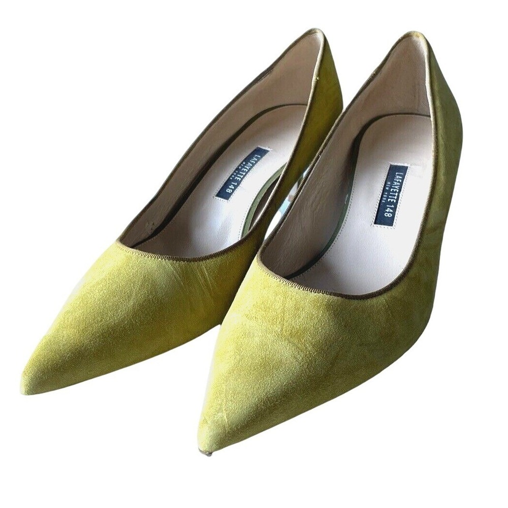 Lafayette 148 Pointed Toe Pumps Womens 6.5 Yellow Suede Leather Italy Luxury